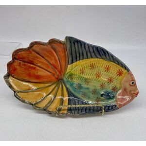 Italica ARS Hand-Painted Ceramic Fish-Shaped Serving Dish/Platter 10” X 6”